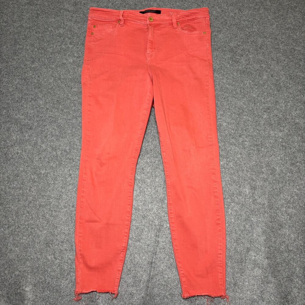 Liverpool Coral Tomato Red Crop Skinny Frayed Hem High Rise Pants Women US 12/31